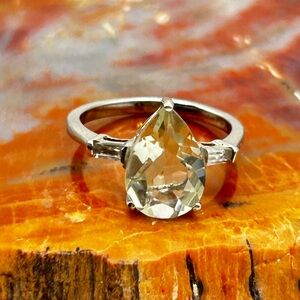 Sterling Silver Green Amethyst and CZ Ring - Size 6